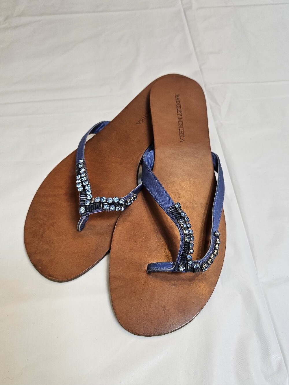 Badgley Mischka Embellished Blue Thong Sandals Size 10